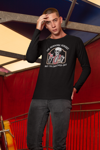 Load image into Gallery viewer, Out of Office Skeleton | Long sleeve Tshirt  - The Horrors Persist, But I&#39;m Checked Out
